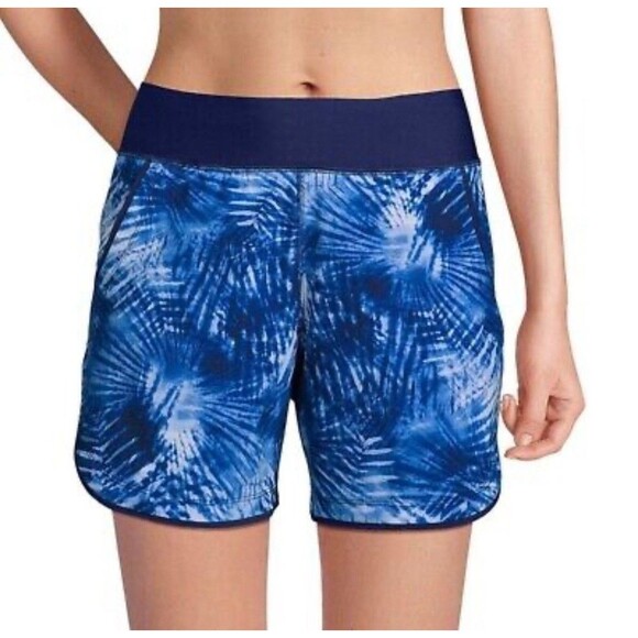 LANDS' END WOMEN'S QUICK DRY 5-INCH SWIM SHORTS WITH PANTY Size 8 Blue Swirl - Picture 2 of 16